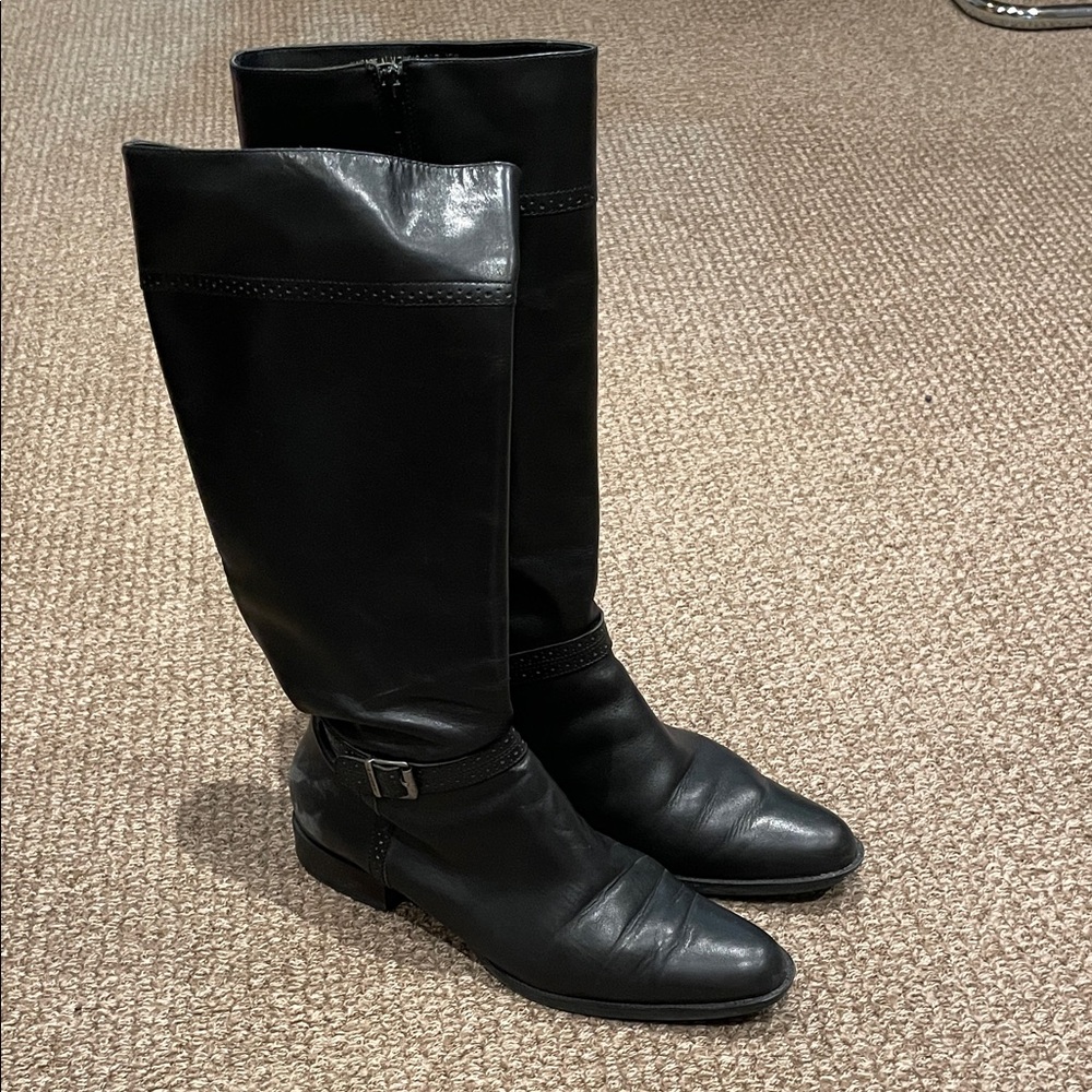 Lauren Ralph Lauren Black Leather Boots with Front Zipper